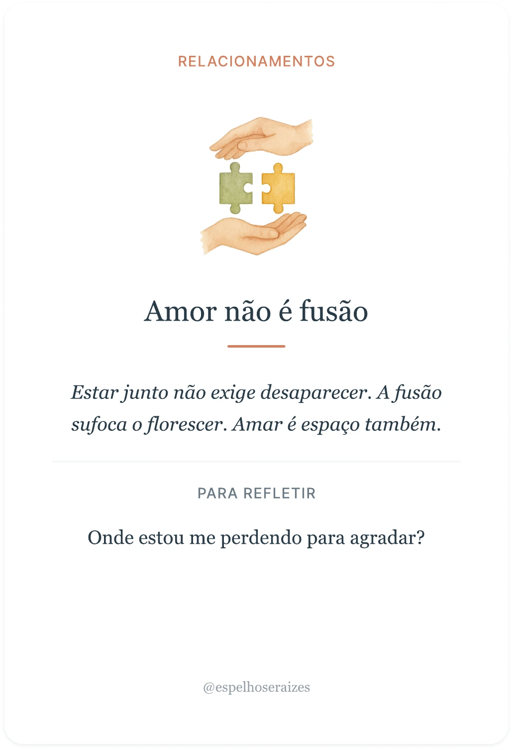 Carta Amor não é fusão, da dimensão Relacionamentos